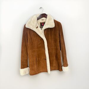 Gallery Womens Large Brown Suede Sherpa Lined Jacket Shearling Style Coat